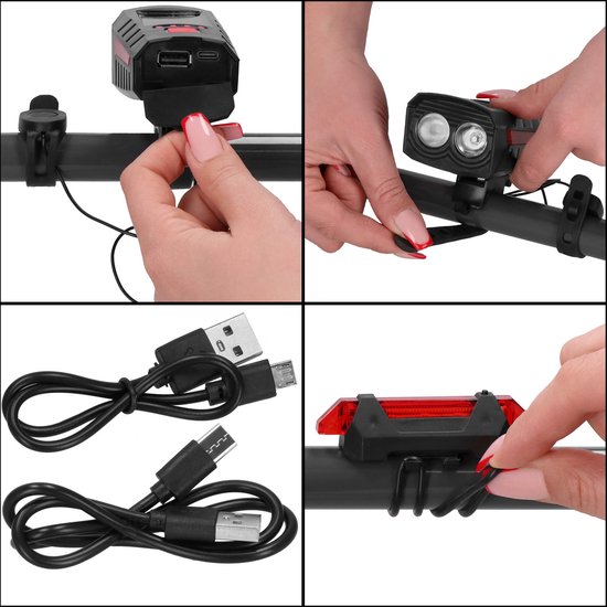 Springos Fietsverlichting - Set Van 2 - Zonne - Energie - USB - Oplaadbaar — afbeelding 4