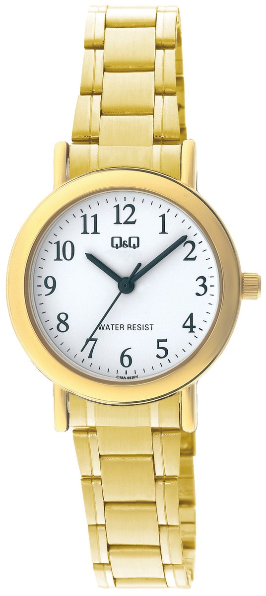 QQ C18A-003PY - Horloge - Analoog - Vrouwen - Dames - Stalen band - Rond - Metaal - Cijfers - Goudkleurig - Wit