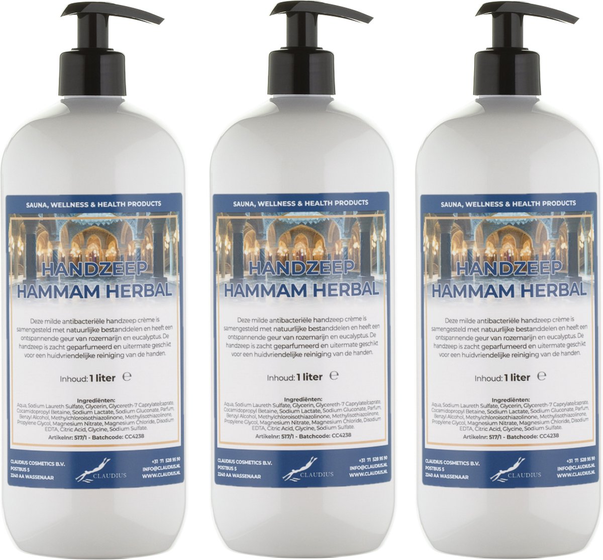 Goedkoopste Handzeep Hammam Herbal 1 liter - met gratis pomp - set van 3 stuks