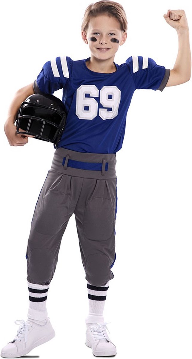 EUROCARNAVALES - Blauw American football-spelerkostuum voor kinderen - 10 - 12 jaar (140/152)