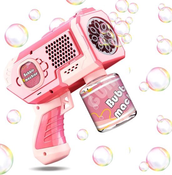 Foto: Botc bellenblaas pistool bellenblazer met vloeistof bubble gun inclusief 1 90ml bellenblaas navulling voor kinderen speelgoed roze