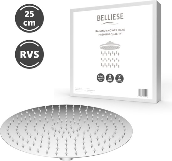 Belliese Raindance Douchekop - Regendouche - Waterbesparende Douchekop - Diameter 25,4 cm - Chroom - Rond