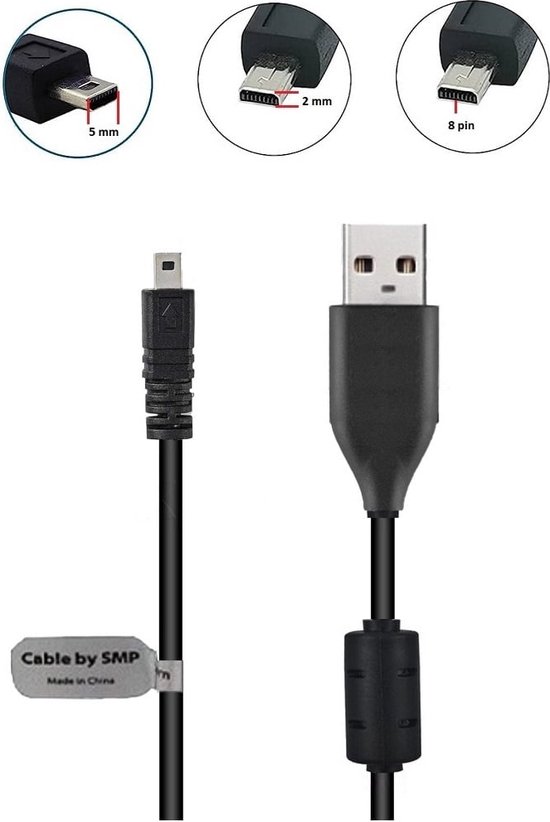 Foto: Oneone 1 0m usb kabel av datakabel voor enkele camera s ook als prima niet originele oplaadkabel snoer past op nikon coolpix uc e6 uc e16 uc e17 uc e23 praktica luxmedia ricoh rollei sanyo xacti konica minolta dimage