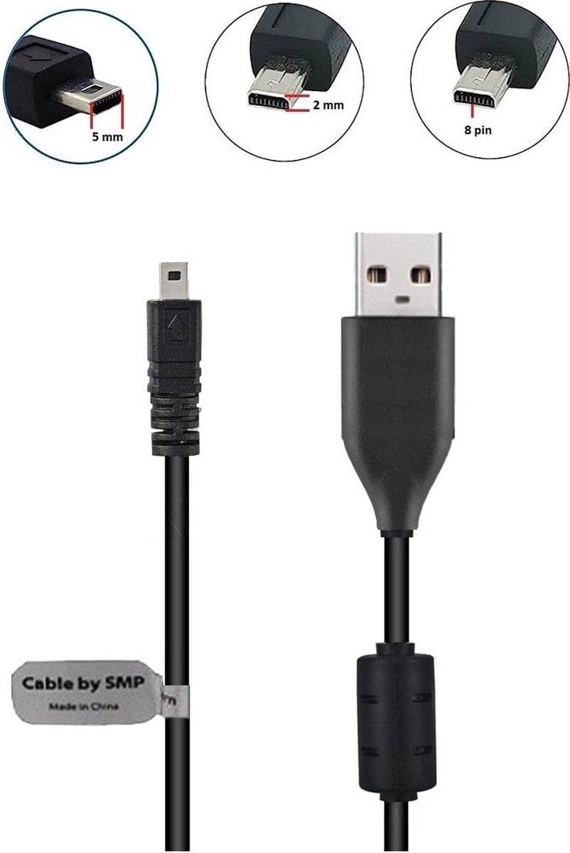 Image of OneOne 1,5m USB kabel AV / datakabel. Voor enkele camera's ook als oplaadkabel snoer past op Nikon Coolpix UC-E6, UC-E16, UC-E17, UC-E23 / Praktica Luxmedia / Ricoh / Rollei / Sanyo Xacti / Konica Minolta Dimage