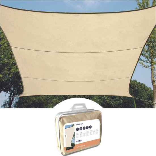 Perel Schaduwzeil, luifel voor tuin terras, schaduwdoek, waterafstotend, uv-bescherming, 4 roestvrijstalen O-ringen, 3.6 x 3.6 m, 160 g/m², polyester, vierkant, crème
