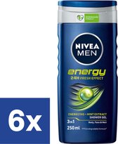 NIVEA MEN Energy Douchegel - 3-in-1 Shower Gel Met Mintextract - Shampoo - Voordeelverpakking - 6 x 250 ml