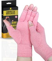 KANGKA® Reuma Compressie Handschoenen - Open vingertoppen voor Bewegingsvrijheid - Verlichting van Artritis en Reumatische Pijn - Maat L - Roze Kleur