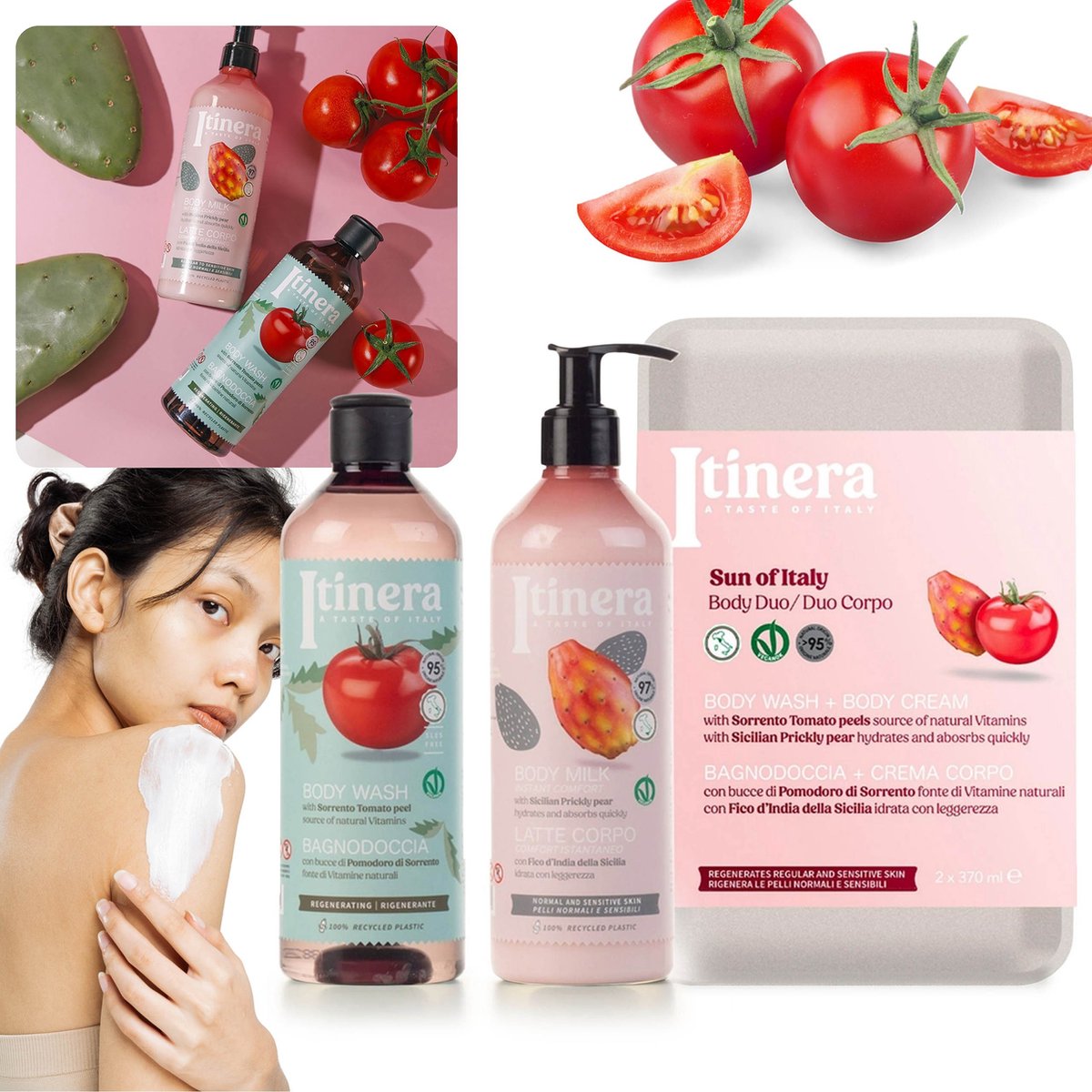 Goedkoopste ITINERA Geschenkset Melk, Bodylotion Body Wash met Tomaat 2x370ml