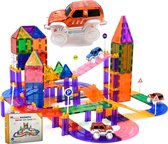 Magna Minds - Magnetic Tiles racebaan - Zelfrijdende auto - Magnetisch Speelgoed – 122 stuks - Constructie speelgoed - Magnetische tegels - Montessori speelgoed - Magnetic toys - Magnetische bouwstenen - Speelgoed Kinderen