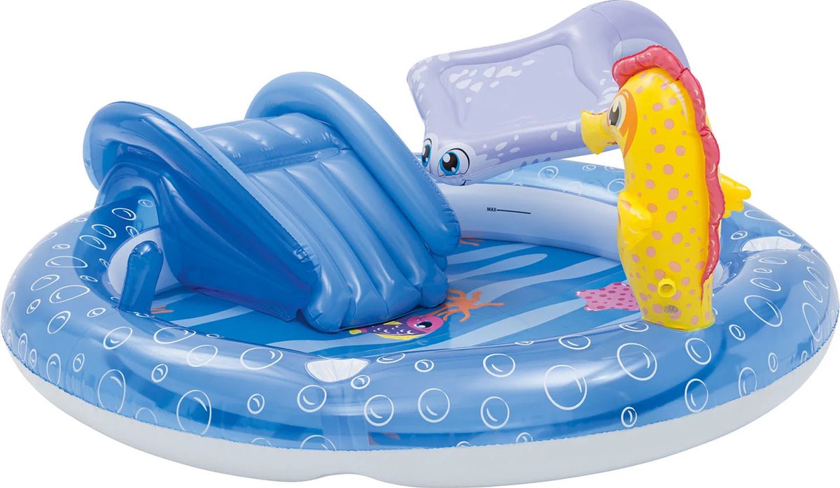 Playtive Kinderzwembad 203 x 185 x 89 cm Ring-spel en 3 zeedieren Met watersproeier en glijbaan