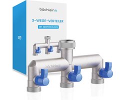 Bächlein Y-Verdeler voor gebruik in huis en tuis (3-weg Y-Verdeler met 3 afsluitkranen - G 3/4")