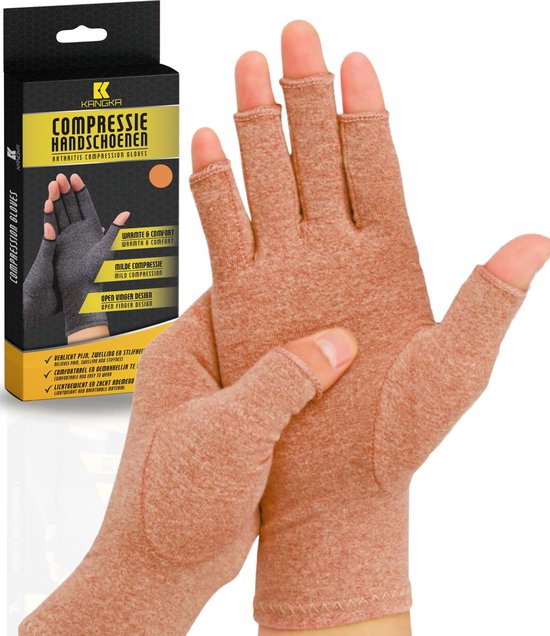 KANGKA® Reuma Handschoenen - Compressie Handschoenen Maat L - voor Artrose, Reuma, Artritis, RSI, CTS - Unisex - Bruin