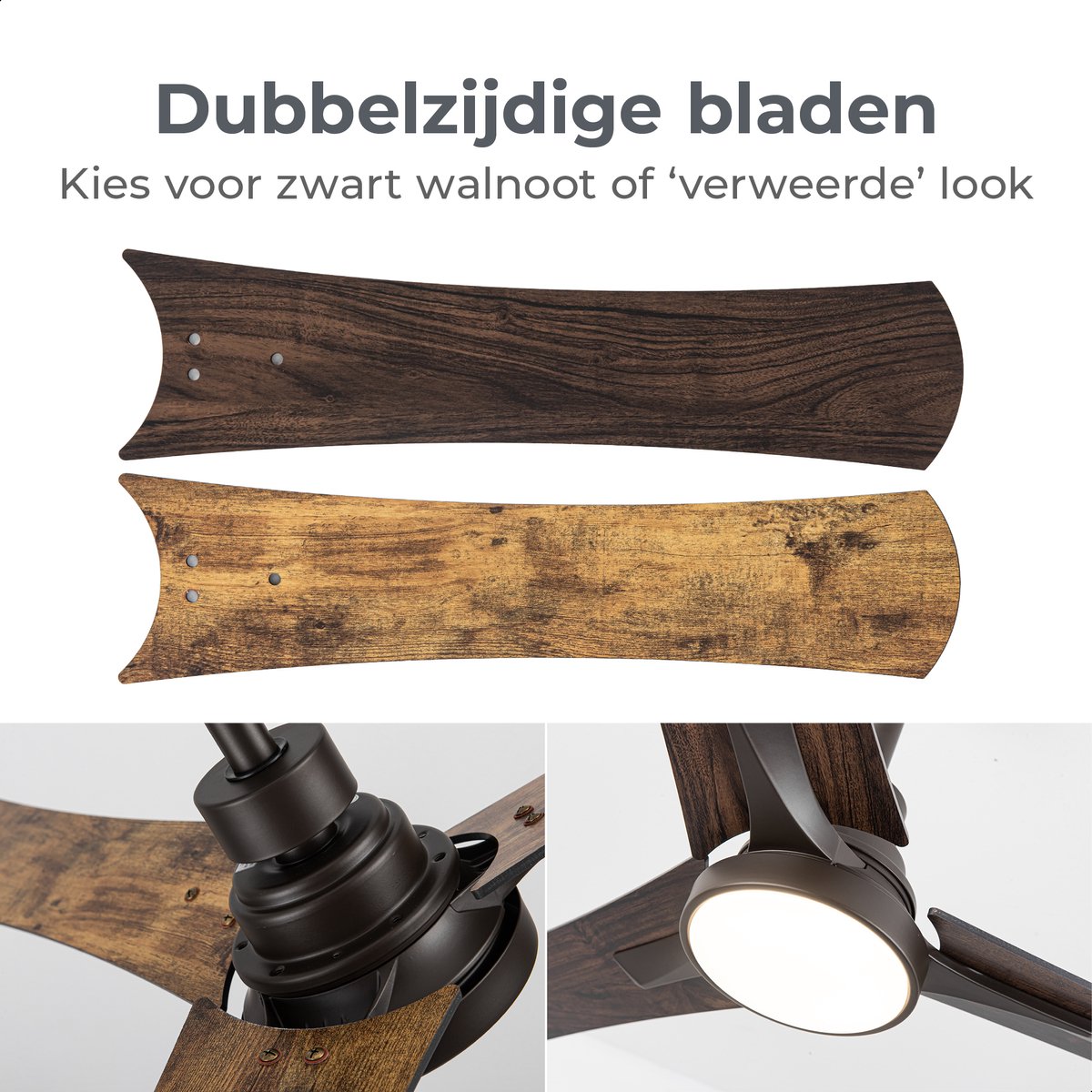 Goedewaere Plafondventilator - Met Afstandsbediening - Zwart - 2 Kleuren Bladen - Met lamp - Fluisterstil - Timer - Ideaal voor slaapkamer - Ventilator plafond - Verlichting - Plafondlamp thumbnail 2