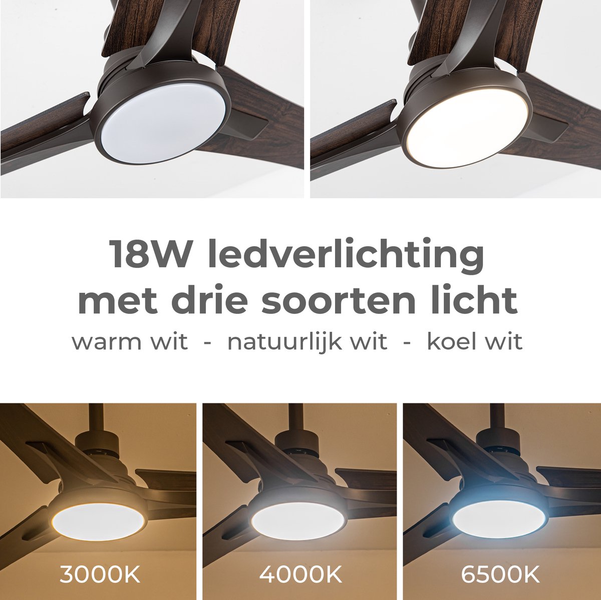 Goedewaere Plafondventilator - Met Afstandsbediening - Zwart - 2 Kleuren Bladen - Met lamp - Fluisterstil - Timer - Ideaal voor slaapkamer - Ventilator plafond - Verlichting - Plafondlamp thumbnail 4