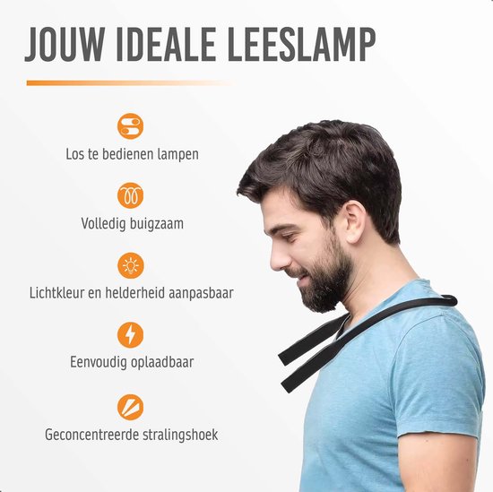 HOTUT Leeslamp voor boeken in de nek, led-leeslamp, oplaadbaar, 3