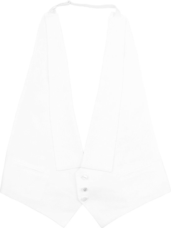 Witte jacquetvest met drie knopen en satijnen revers.