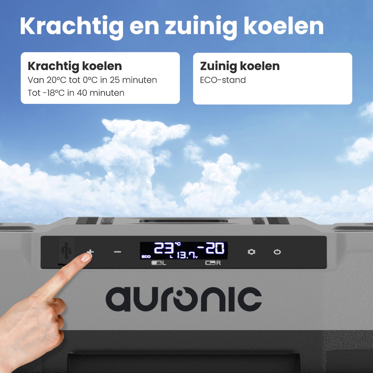 Auronic Compressor Koelbox Elektrisch 12V en 230 volt - Camping Koelkast - Auto - Vriezen en Koelen - 58L - Frigobox - Grijs — afbeelding 4