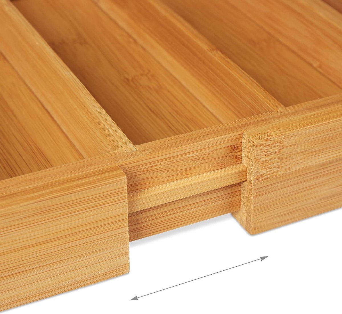 Uitschuifbare bamboe bestekbak 2 messenblokken besteklade met 5-7 vakken HBD 5x56x43 cm natuur Cutlery Organizer