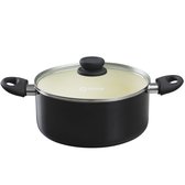 COOCK Kookpan met deksel - 5000ml - Inductie - Speciale Anti-Aanbak Coating - Ergonomische Koudgrepen - Gerecycled Aluminium - Zwart/Wit - Inclusief E-book