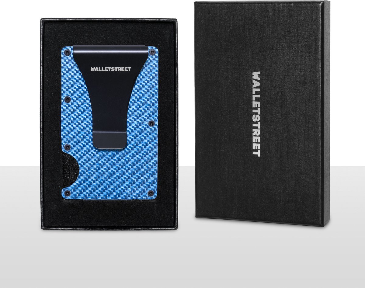 Walletstreet Premium Carbon Fiber Pasjeshouder\Creditcardhouder - minimaal 15 pasjes inclusief Geld Clip voor al uw Biljetten-RFID Anti Skim Technologie-Blauw — cadeau in Mode & Accessoires - foto 4