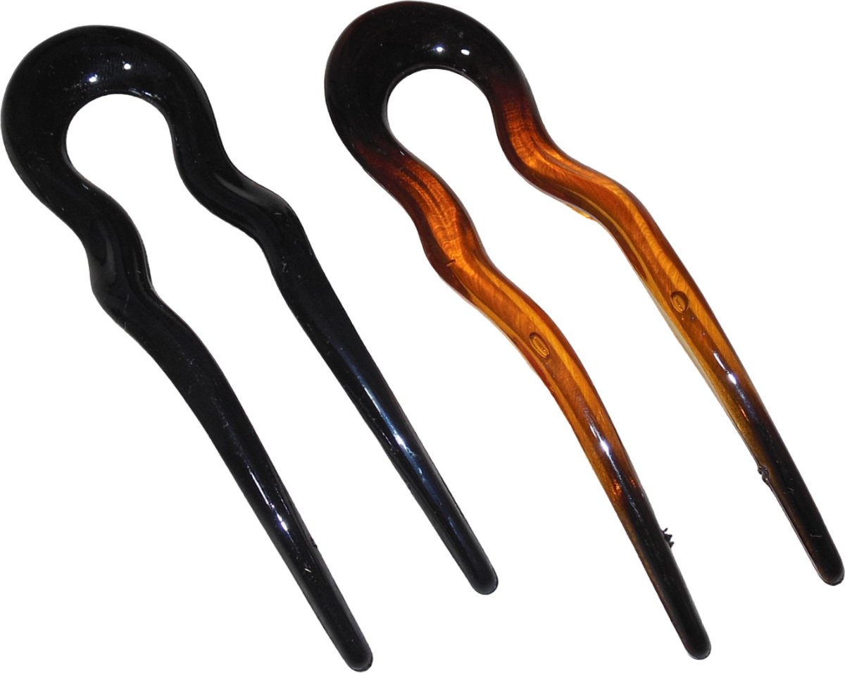 Haarpinnen zwart-bruin set van 2 stuks - lengte 13 cm / breedte 4 cm