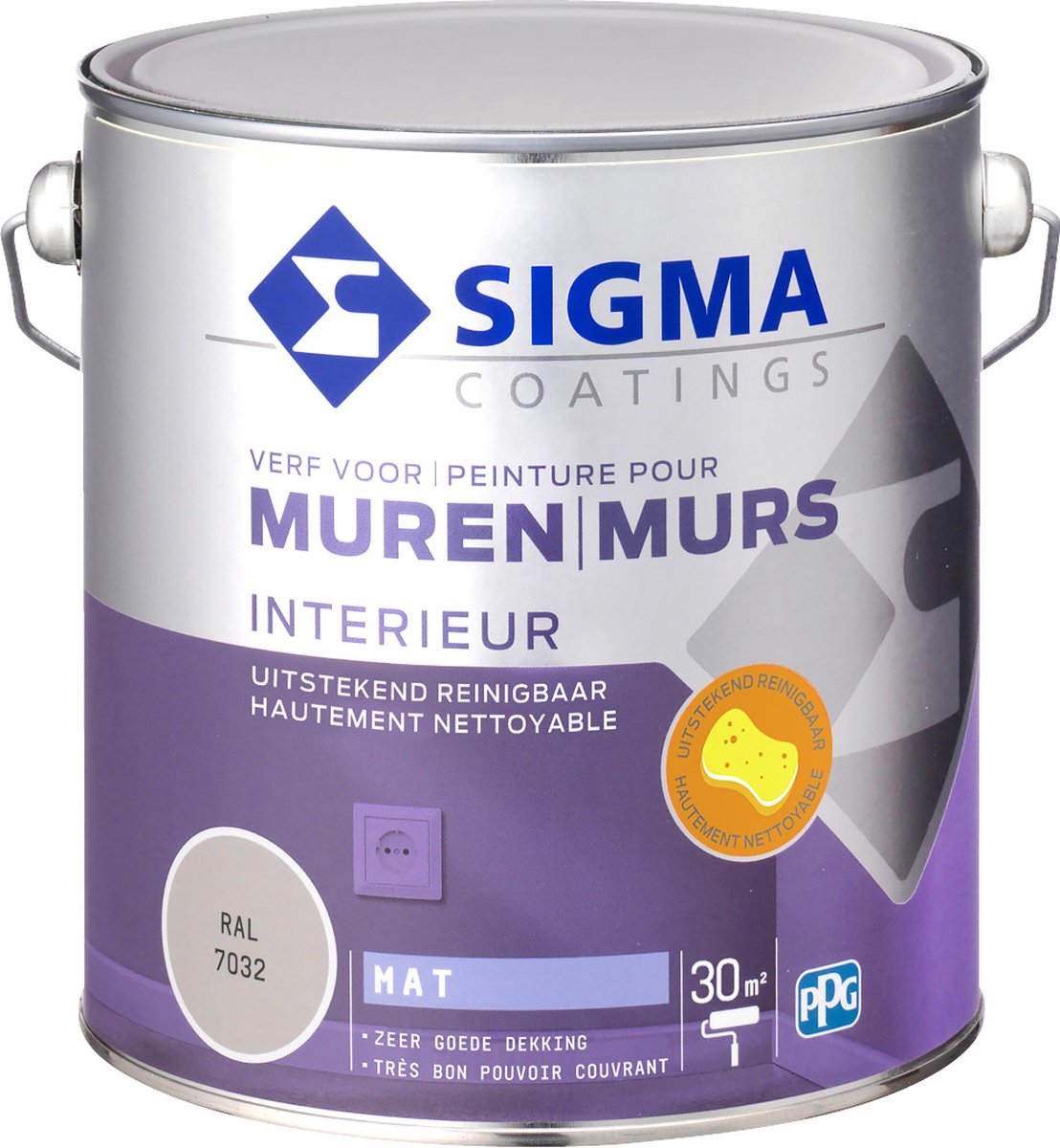 Sigma Interieur Muurverf Mat - Reinigbaar & Langdurig Kleurbehoud - Goede Dekking - RAL 7032 - Bruin - 2.5L