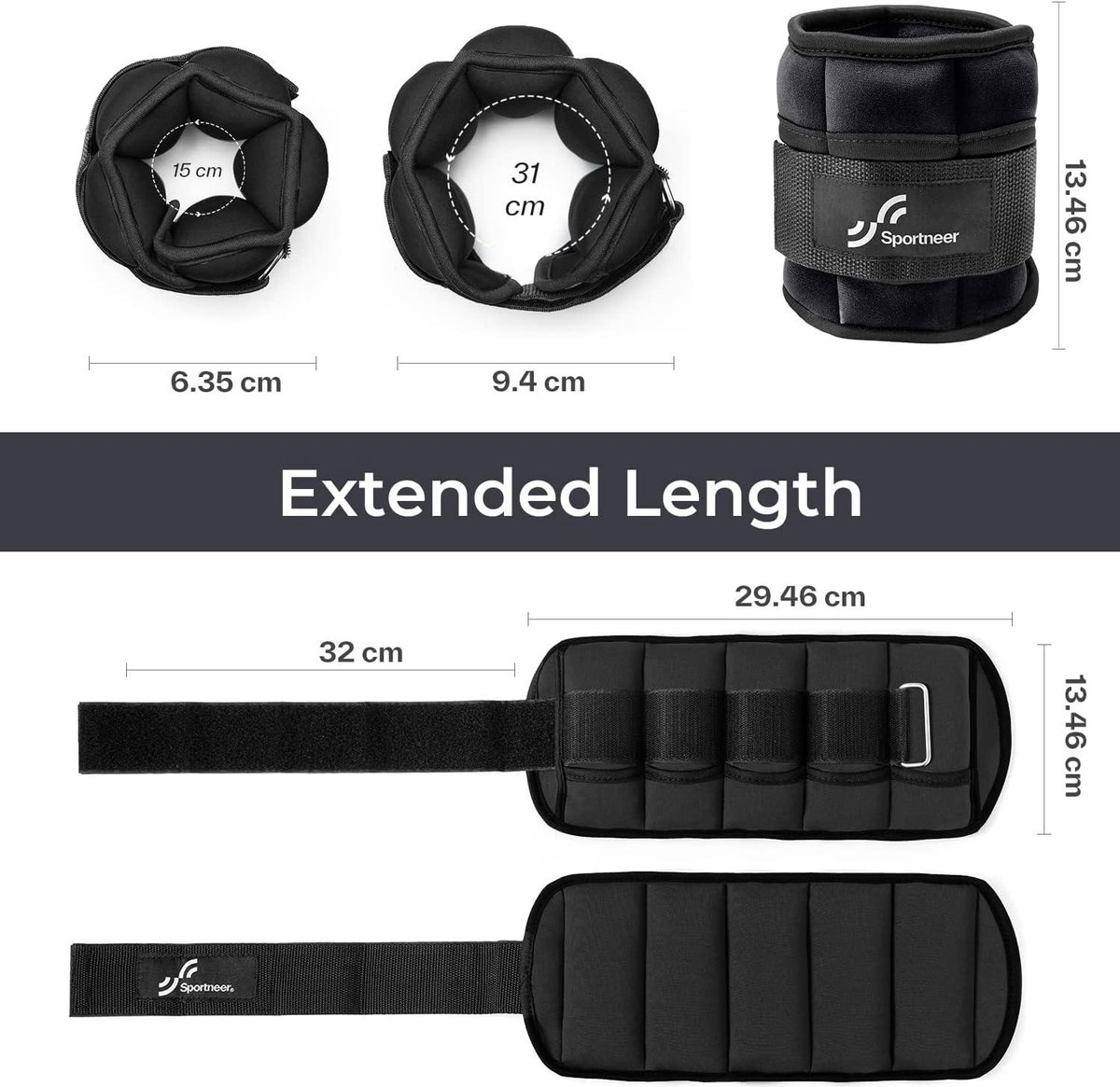 Sportneer Adjustable Ankle Weights: Improved Adjustable Leg Weights, Weight Cuffs, Weights for Gym, Fitness, Workout, 0.5-2.3kg per Ankle, 0.9-4.5kg per Pair