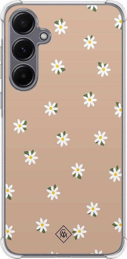 Coque Casimoda® - Convient pour Samsung Galaxy A35 5G - Sweet Daisies - Coque antichoc - Extra résistante - TPU/polycarbonate - Marron/beige, Transparent