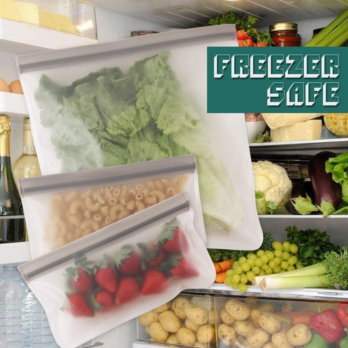 Silicone Voedsel Opslag zakjes - Herbruikbare gallon - diepvrieszakken, ritssluiting lekvrije herbruikbare gallon - Top Ziplock Tassen - zakken voor het marineren van vlees, fruit, sandwiches, snacks, 2 gallon-zakken + 4 kwartzakken + 4 snackzakken — cadeau in Cadeau-ideeën - foto 2