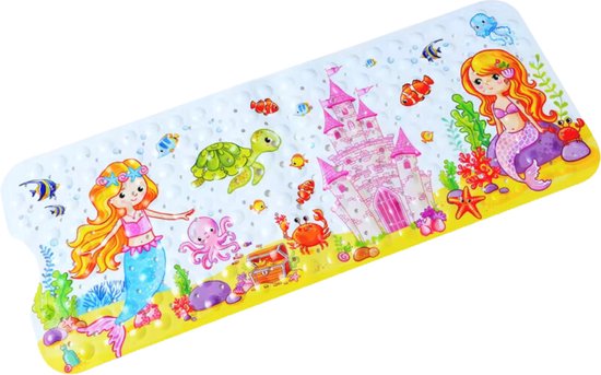Badmat kind en baby - oceaan zeemeermin prinsessen vissen schelpen kasteel schildpad octopus onderwater prinses zeemeerminnen - grote mat anti slip - antislip baby's kinderen - antislipmat - kinderbadmat babybadmat douchemat douche badkamer - groot -