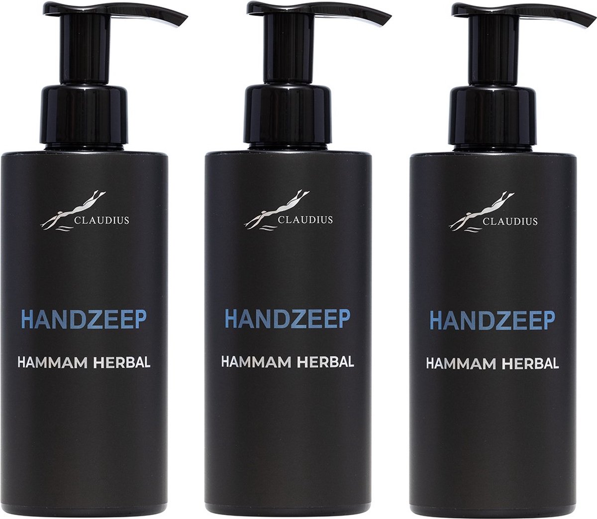 Goedkoopste Handzeep Hammam Herbal 300 ml - met pomp - zwarte fles - set van 3 stuks - Voordeelverpakking