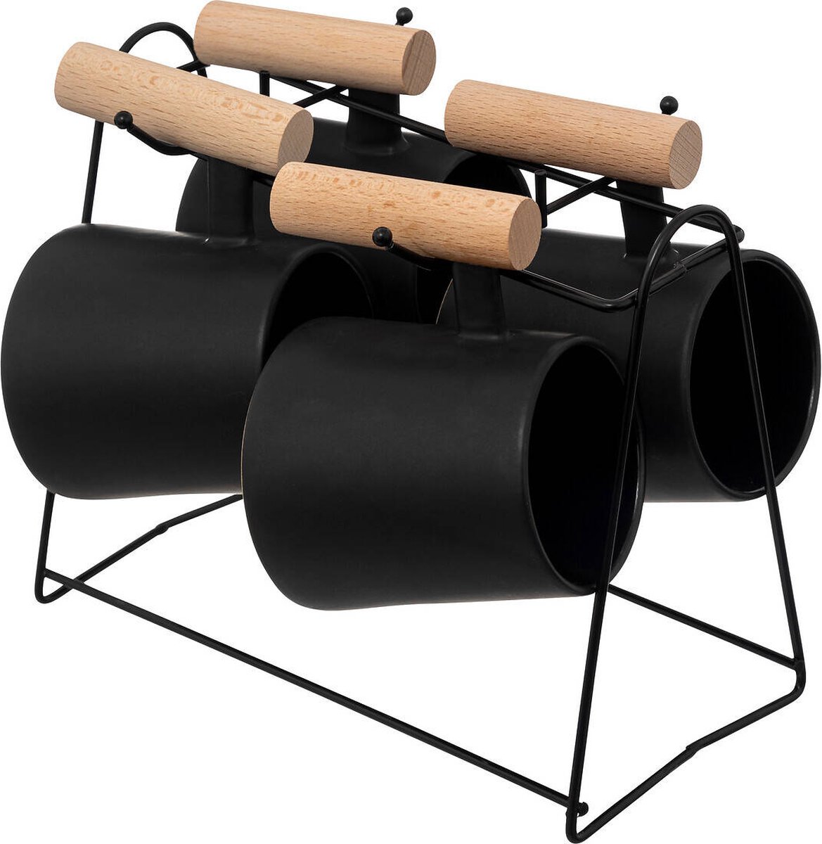 Zwarte koffiekopjes op standaard TRIBECART, 4 stuks, 220 ml