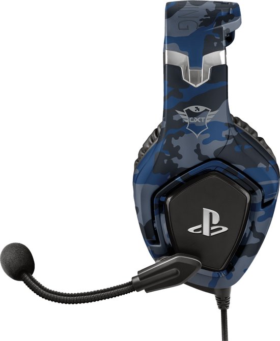 Trust GXT 488B Forze headset voor PS4 met blauw camouflagepatroon, met microfoon.