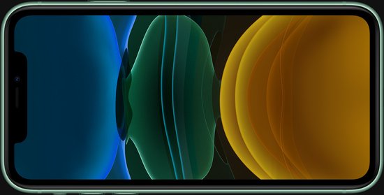 Detail van het scherm van de lichtgroene iPhone 11 met abstracte achtergrond.