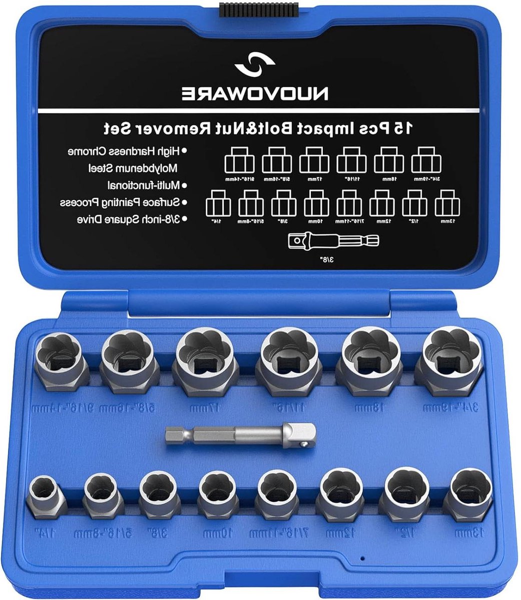 Extractor Set Drill Bit with Hex Adapter Easy Out Broken Lug Nut Extractor Stripped Screw Remover Set for Damaged Rounded-off Studs Rusted Bolts 15 Pieces - Screw Bolts Extractor