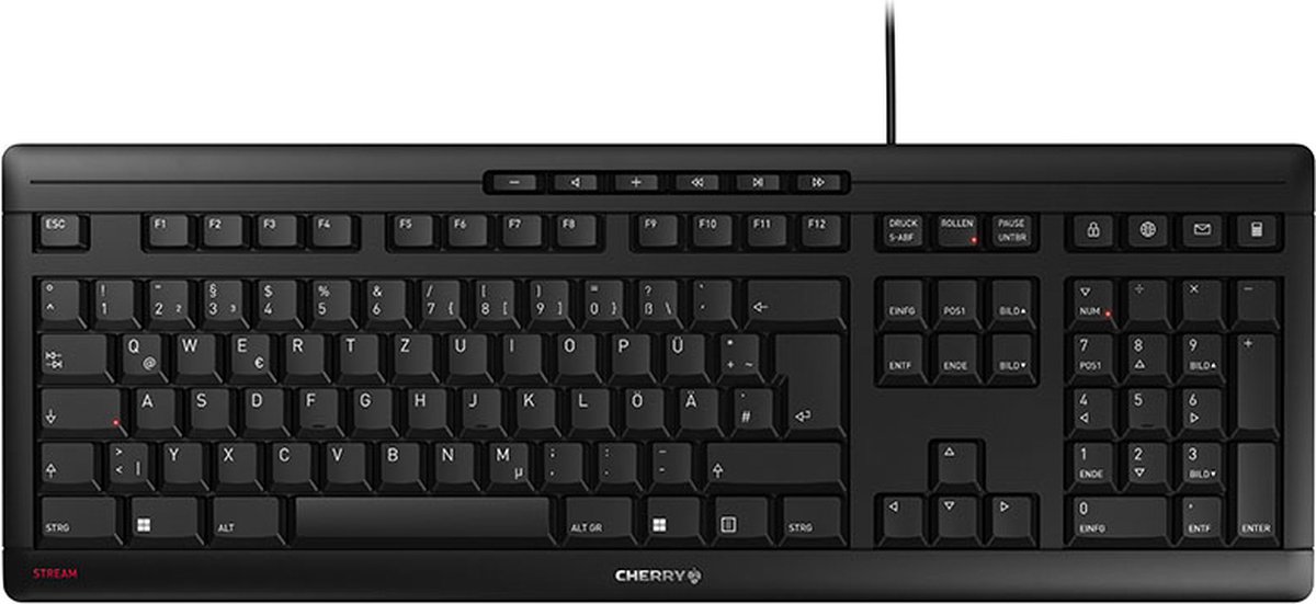CHERRY STREAM KEYBOARD Kabelgebundene Tastatur, Schwarz, USB (QWERTZ - DE) Bedraad Gaming toetsenbord Zwart