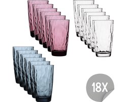 Bormioli Rocco Diamond Waterglazenset - 47 cl - 18 stuks - Blauw - Transparant - Paars - Drinkglazen - Voordeelpakket