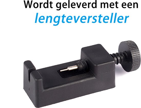 Zwarte tool voor het verstellen van de lengte van een horlogebandje.