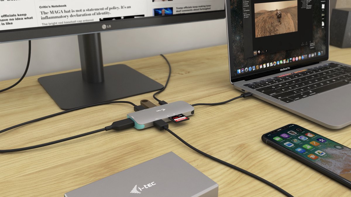 i-Tec - USB-C Metal Nano Dock met HDMI - USB-A + Audio/Mic - Kaartlezer - USB-C Oplaadpoort thumbnail 2