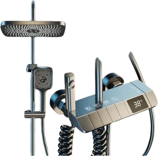 Douchekolom Met Thermostatische Mengkraan 2 Functies Doucheset Met Hoofddouche Van 9inch Hoog Verstelbaar Badkamer Zwart