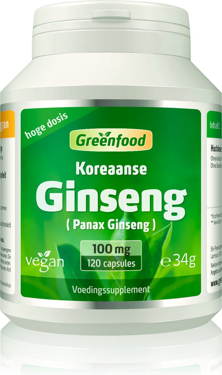 Goedkoopste Greenfood Koreaanse Ginseng (Panax Ginseng), 100 mg, 120 capsules, hoge dosering - wortelextract met 30 saponinen. zonder kunstmatige toevoegingen, zonder genetische manipulatie. Veganistisch.