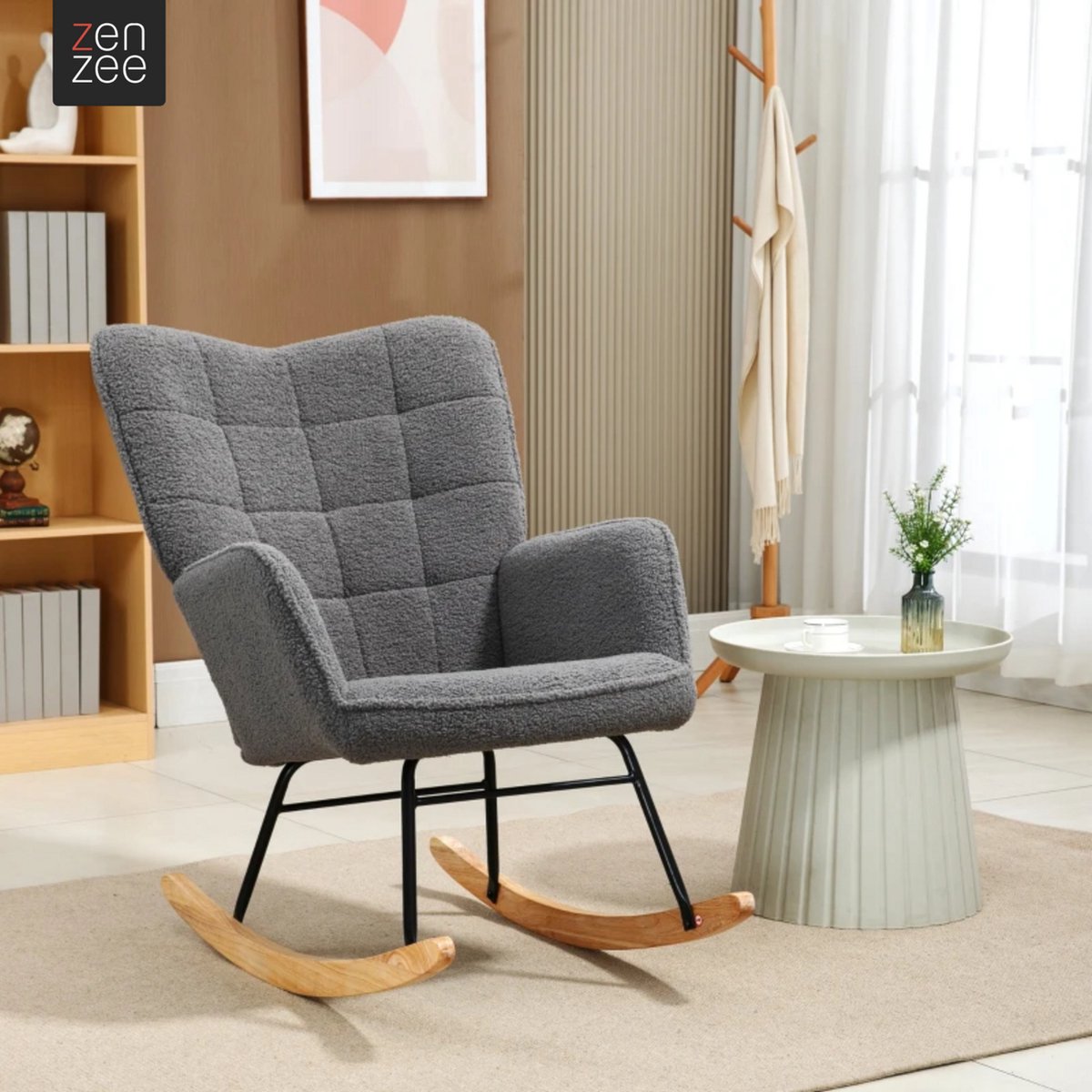 Zenzee Schommelstoel - Schommelstoelen babykamer - Relaxstoel - Fauteuil - Voedingsstoel - Donkergrijs — afbeelding 2