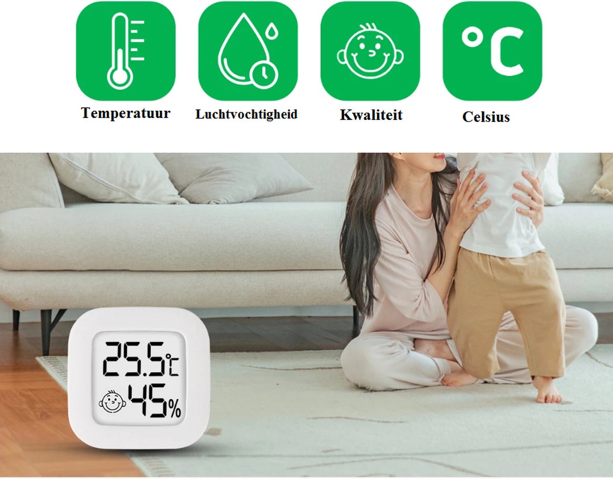 3x Mini-digitale thermometer hygrometer kamerthermometer, kamerthermometer, temperatuur- en luchtvochtigheidsmeter voor binnen, babykamer, woonkamer kantoor 3 stuks (Excl. Batterijen) — cadeau in Cadeau-ideeën - foto 4