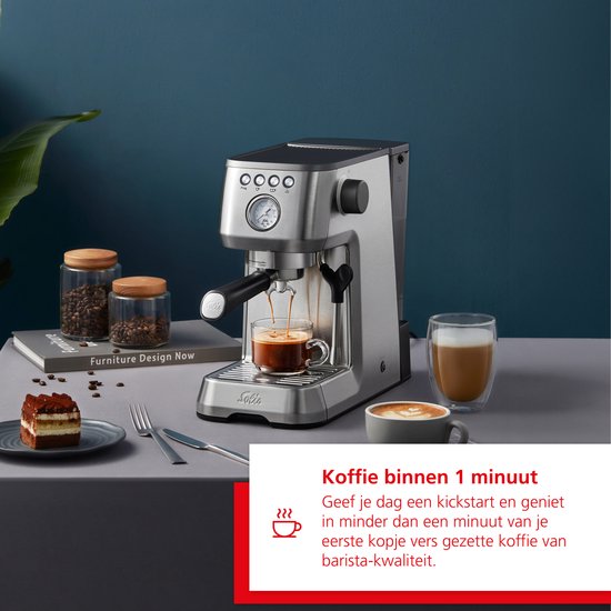 Solis Barista Perfetta Plus 1170 V2 Pistonmachine - Heerlijke Koffie Binnen 1 Minuut - Compacte en Hoogwaardige Espressomachine - Melkschuimsysteem - Zilver