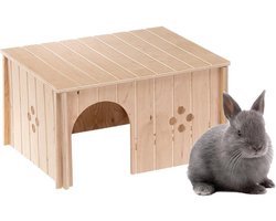 Konijnenhok met ventilatiegaten en plat dak - houten huis voor konijnen - 37 x 27 x 20 cm