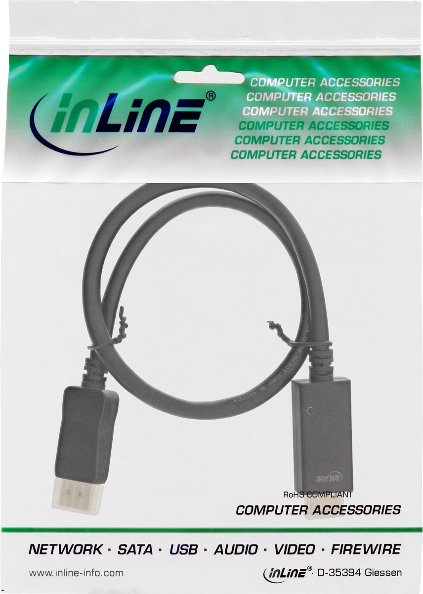 InLine 17181I video kabel adapter 1 m HDMI Type A (Standaard) DisplayPort Zwart