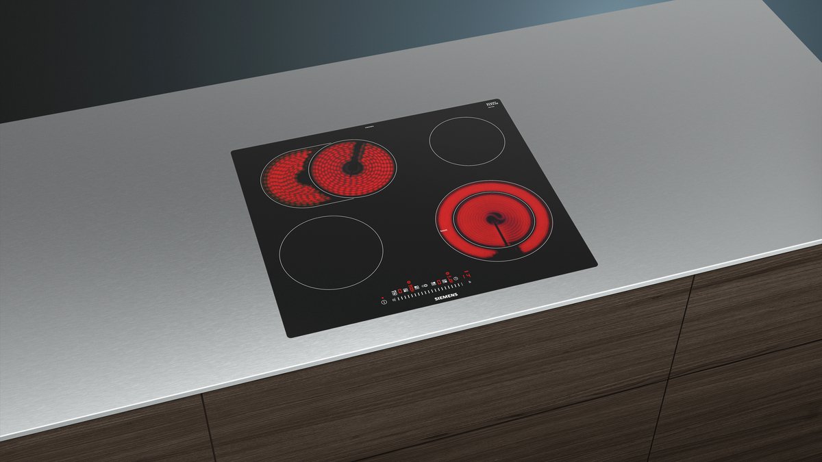 Siemens ET601FNP1E plaque Noir, Acier inoxydable Intégré (placement) Céramique 4 zone(s)