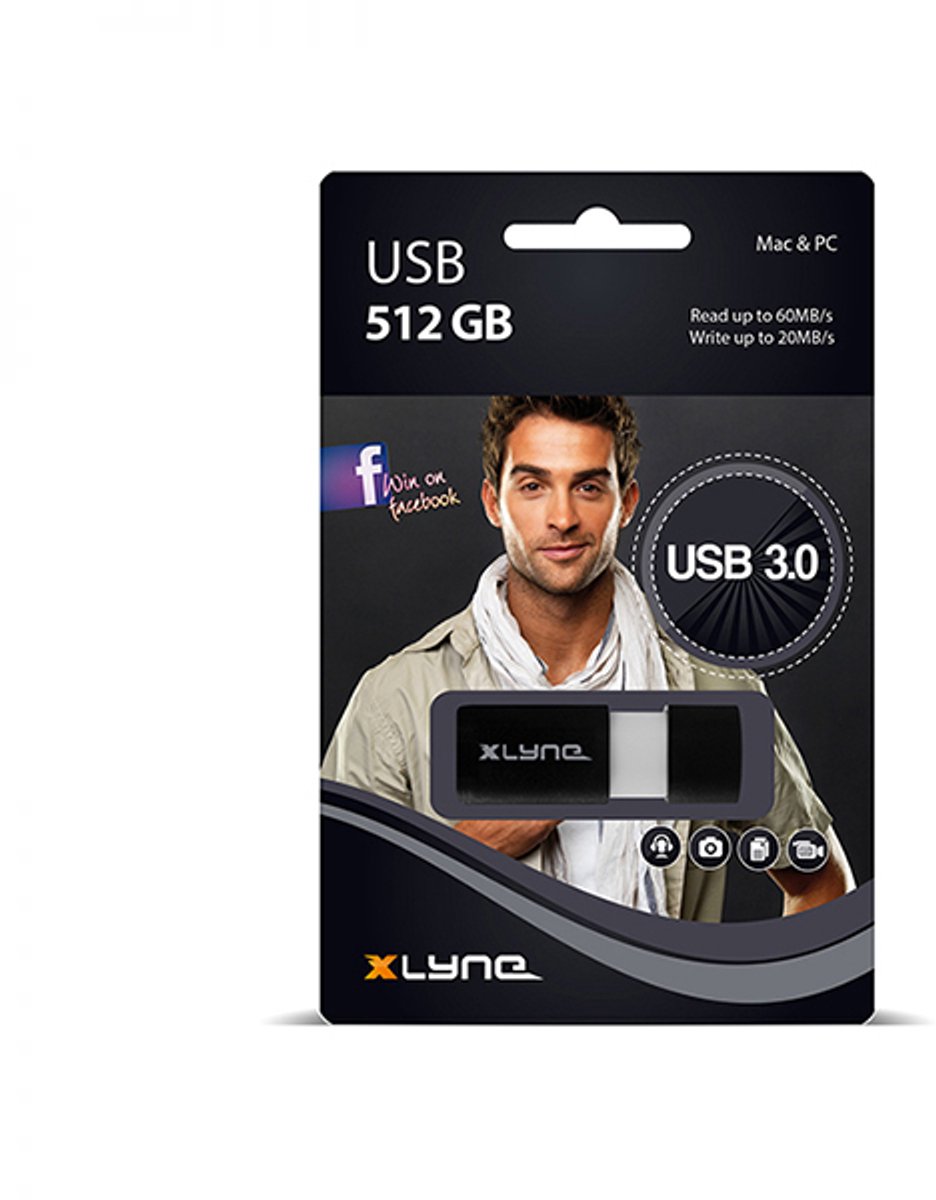 Xlyne Wave 3.0 USB-stick 512 GB USB 3.2 Gen 1 (USB 3.0) Zwart, Wit 7951200