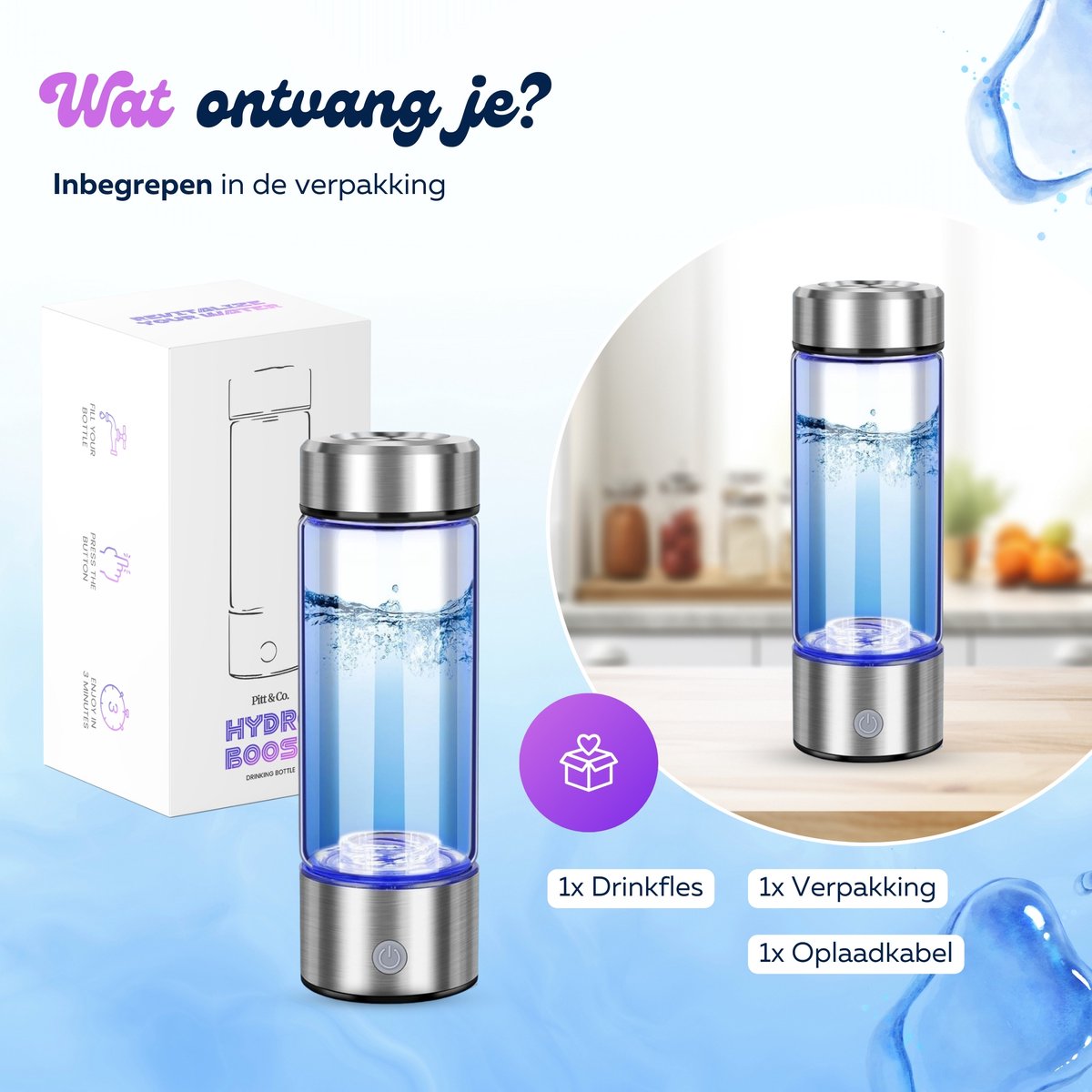 EGOUTTOIR A CARAFE -Bouteille d’eau à hydrogène portable 420ML rechargeable riche en
