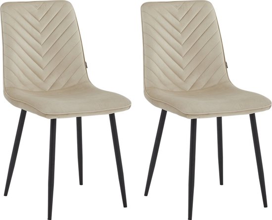 Colenis® - Senny Eetkamerstoel - Set Van 2 - Beige - Fluweel - Industrieel - Eetkamerstoelen